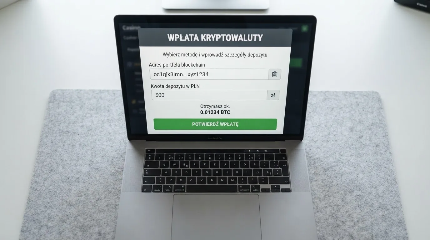 Zbliżenie na formularz wpłaty w kasynie online z polem na adres portfela kryptowalutowego BNB Smart Chain.