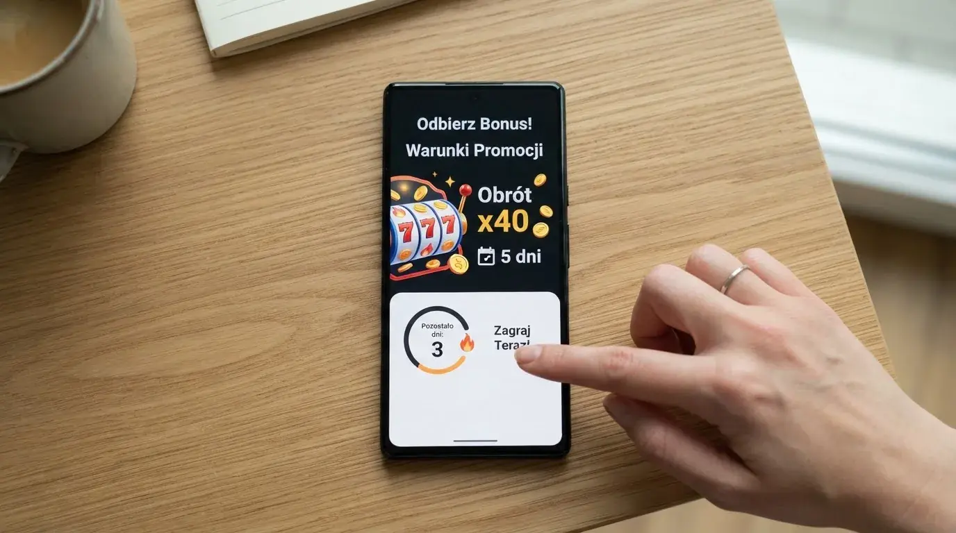 Zbliżenie na telefon z listą warunków promocji i licznikiem odliczającym dni do końca oferty