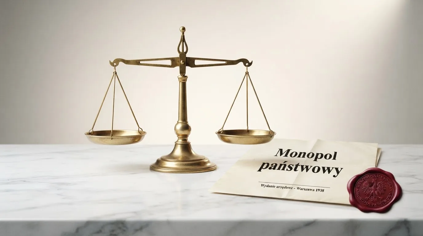 Waga i pieczęć obok napisu o państwowym monopolu na kasyno online
