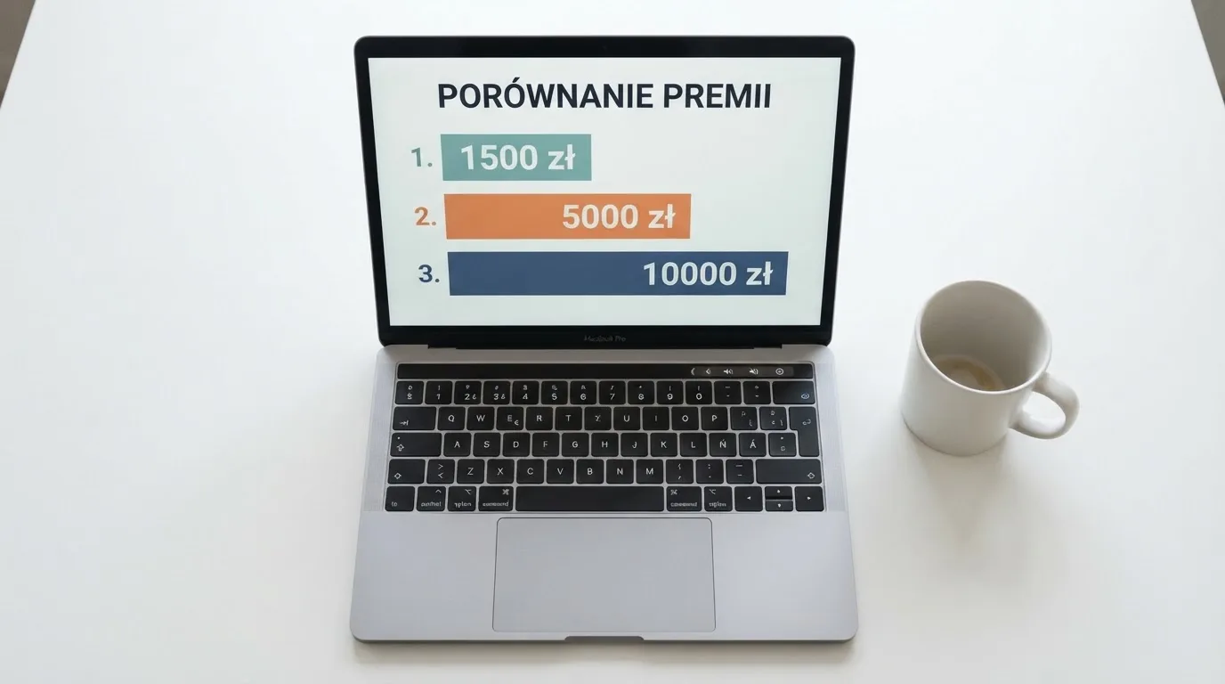 Widok z góry na laptop z otwartą tabelą porównawczą ofert powitalnych kilku serwisów kasynowych