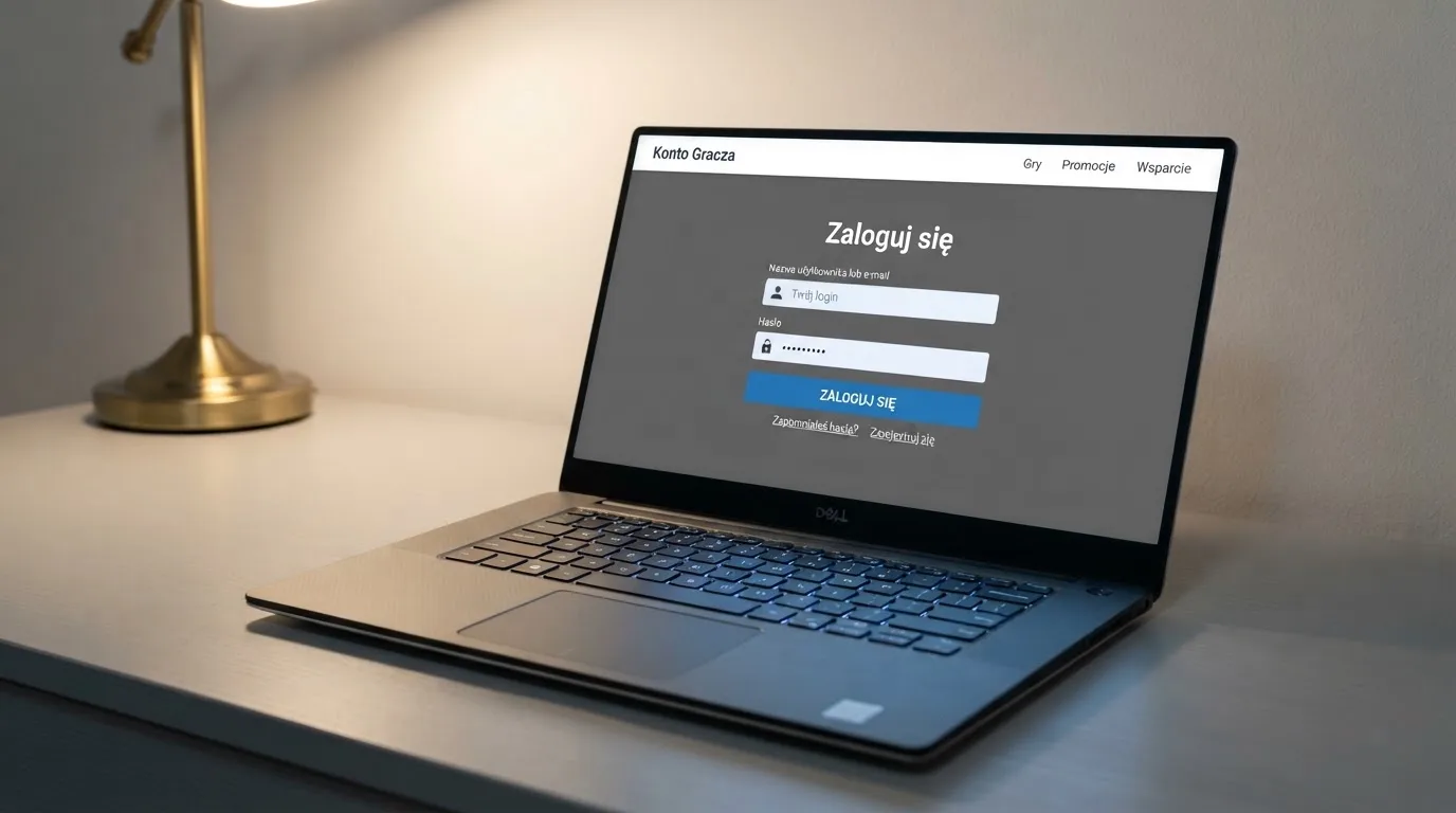 Strona logowania oficjalnej platformy Total Casino na ekranie laptopa, jedynego legalnego kasyna online w Polsce